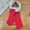 Red knitted winter gloves for women, stylish cute bear patch design warm cozy mittens. - One Size / Bear Label Long Style / Red