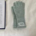 Women's long knit touchscreen gloves in light green with cute lace tag, warm wool winter wear. - One Size / Light Green