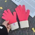 Women winter thick warm knitted gloves touchscreen pink solid color thermal mittens stylish. - Dopamine Two-Tone Gloves - Watermelon Red