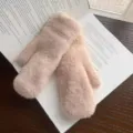 Guantes de punto esponjosos y cálidos de invierno para mujer, mitones térmicos suaves para clima frío. - Caqui