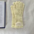 Long yellow knit gloves with lace label detail, warm winter five-finger thermal gloves. - One Size / Yellow
