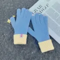 Women winter warm knitted gloves, blue and yellow thick touch screen split finger thermal. - Dopamine Two-Tone Gloves - Light Blue