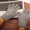Men's knitted winter warm touchscreen gloves solid color full finger thermal outdoor gloves - One Size / Gray