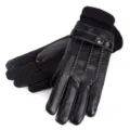 Men winter warm black leather gloves touchscreen windproof fleece lined driving gloves cycling - One Size / Buckle Style / Black