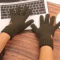 Detailed view of mens thermal knit gloves in military green, touchscreen friendly design. - One Size / Army Green