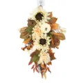 Autumn wreath with white sunflowers, pumpkin and maple leaves for door decor - 60CM / Autumn White Pumpkin Teardrop Swag