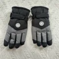 Winter ski gloves detail showing adjustable wrist strap, fleece lining, and waterproof fabric. - One Size / Men's Gray Ski Gloves