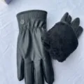 Winter thermal leather gloves with thick plush lining, windproof and waterproof for riding. - XL / For Women / Black