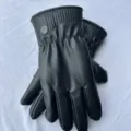 Black leather winter gloves detail shot, warm fleece lined windproof riding gloves for men. - XL / For Men / Black