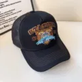 Vintage embroidered bear trucker cap, breathable mesh back baseball hat for men and women. - Adjustable / Bear Shark-Pure Black