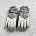 Detail view of winter ski gloves with waterproof fabric, plush lining, and adjustable wrist strap. - One Size / Women's Gray Ski Gloves
