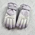 Detailed view of women winter ski gloves, thick fleece warm waterproof touch screen design. - One Size / Women's Light Purple Ski Gloves