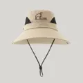 Khaki outdoor sun protection bucket hat with breathable mesh panels and adjustable chin strap. - Adjustable / Off White