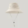 Close-up view of the breathable mesh panels and adjustable chin strap details on the hat. - Adjustable / White