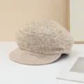 Textured loop yarn wool newsboy hat detail, soft brim retro warm winter beret for women. - Adjustable / Off White
