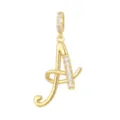 Detailed view of a gold-colored letter A pendant encrusted with sparkling cubic zirconia. - Style A / Gold