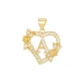 Detail view of 18K gold plated heart pendant featuring letter A and floral design - Letter A / Pendant Only (No Chain) / Gold