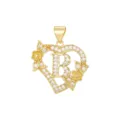 Detailed view of a gold-plated heart pendant with letter B and sparkling cubic zirconia. - Letter B / Pendant Only (No Chain) / Gold