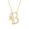 Gedetailleerde weergave van 18K vergulde ketting met engel en letter B hanger met zirkoonstenen - Letter B (ZXL-009) / Goud