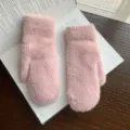 Guanti in maglia soffice di alpaca caldi invernali da donna morbide e spesse mitene peluche. - Rosa