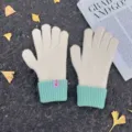 Women thick thermal knitted touchscreen gloves in beige and mint green color variant - Dopamine Two-Tone Gloves - Cream Yellow