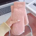 Mitten calde invernali in peluche lavorato a maglia per donne, guanti rosa accoglienti e confortevoli. - Viola con etichetta