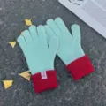 Women knitted touchscreen warm gloves winter thick wool mittens stylish green red cuff - Dopamine Two-Tone Gloves - Mint Green