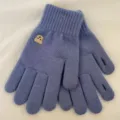Cozy knitted winter gloves in solid blue with cute bear embroidery, warm and stylish. - Aqua