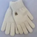 White knitted gloves with cute bear embroidery, warm winter fleece winter gloves for women. - White