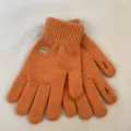 Cute bear embroidered knitted winter gloves, warm solid color touchscreen fingerless style. - Orange