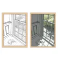 LED light painting photo frame with wooden border, showing unlit outline and lit shadow effects. - Style 08