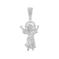 Vue détaillée du pendentif ange argenté avec auréole en zircon et bélière en croix - Pendentif Uniquement (Sans Chaîne) / Argent