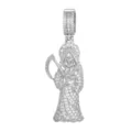 Detailansicht des silbernen Santa Muerte Anhängers mit mikrogepflasterten Zirkoniasteinen. - Santa Muerte Stil (06)