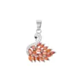 Vista dettagliata del ciondolo a forma di cigno d'argento con zirconi arancioni. - solo ciondolo / Argento Con Zirconia Arancione