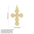 Technical detail of gold plated brass cross pendant with size measurements and specs - Golden full zirconium cross (single pendant)