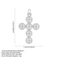 Detailed dimension and material view of white cubic zirconia cross pendant with 18K gold plating - Silver full zirconium cross (single pendant)