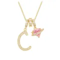 Detailed view of the gold C-letter pendant and sparkling pink heart-shaped zircon charm - Letter C (DXL-063) / Gold