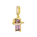Elegant gold plated pendant with rectangular purple zirconia and star accent - Pendant Only (Without Chain) / Purple