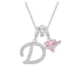 Detailansicht der silbernen Kette mit Buchstaben D und funkelndem rosa Herz-Planet-Anhänger - Buchstabe D (DXL-063) / Silber