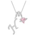 Detailansicht der silbernen Halskette mit Initial H und rosa Herz Planeten Anhänger Charm - Buchstabe H (DXL-063) / Silber