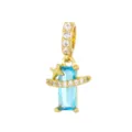Luxe vergulde kettinghanger met rechthoekige blauwe zirkoon en sterrenplaneetontwerp - Pendant Only (Without Chain) / Aquamarijn