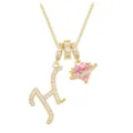 Elegante goldene Halskette mit Buchstabe H und rosa Herz Kristall Anhänger für Damen - Buchstabe H (DXL-063) / Gold