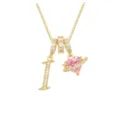 Elegante goldfarbene Halskette mit Buchstabe I und rosa Herz-Anhänger mit Zirkonia-Steinen - Buchstabe I (DXL-063) / Gold