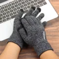 Men knitted touch screen gloves winter warm black white cashmere-like thermal outdoor work gloves - One Size / Pure Black and White
