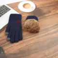 Mens thermal touch screen knitted gloves thick plush lined winter outdoor cycling warm gloves - One Size / A Navy Thickened Double Layer
