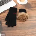 Men winter thermal knitted touchscreen gloves with thick plush fleece lining for outdoor. - One Size / A Black Thickened Double Layer