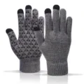 Knit touchscreen gloves with anti-slip silicone grip dots, warm wool winter gloves for daily use. - One Size / Gray