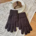 Men's knitted touch screen gloves winter warm thick thermal brown close up detail display - XL / Coffee Twist Double Layer Coral Fleece 100g