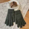 Gants tricotés d'hiver pour hommes écran tactile vert foncé épais thermique usure en plein air - XL / Polaire corail double couche torsadée vert armée 100 g