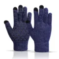 Winter thermal touch screen knitted gloves with anti slip grip for men and women detail view. - One Size / Navy Blue